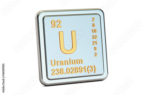 Plakat Uranium U, chemical element sign. 3D rendering