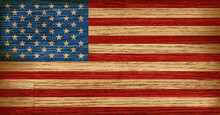 USA, American Flag Painted On Old Wood Plank Background
