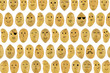Potatoes pattern with cartoon face isolated on white background