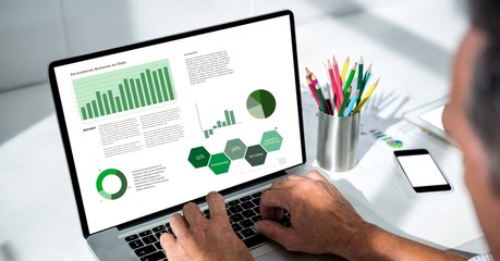 Wall Mural - cropped image of businessman analyzing graphs on laptop