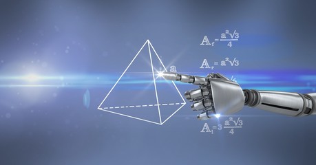 Digital composite image of robot hand touching math diagram