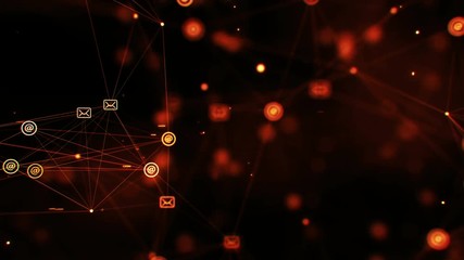 Wall Mural - cgi animation with zoom out of yellow glowing word communication floating in dark digital space with