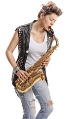 Poster - Punk girl playing a saxophone