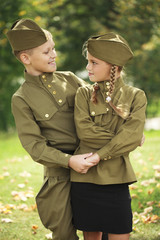 Wall Mural - Two children in military uniforms of the Great Patriotic War