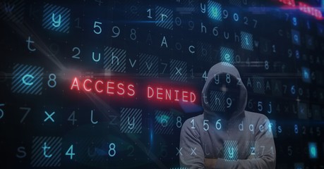 Wall Mural - Digital composite image of hacker with access denied text