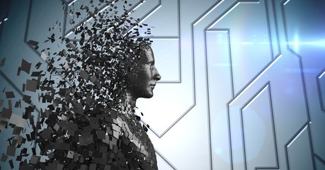 Wall Mural - 3d black male ai against blue technical pattern and flares