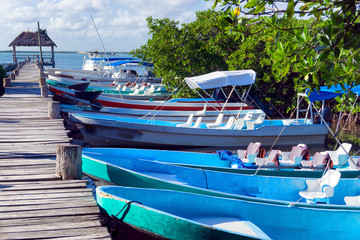 Wall Mural - Boats in Punta Allen, Mexico