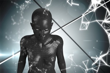 Poster - 3D black female AI against grey background and white network