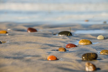 Pebbles Stones On Sand At The Beach Macro Closeup