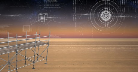 Sticker - Sky landscape with technology interface and 3D Scaffolding