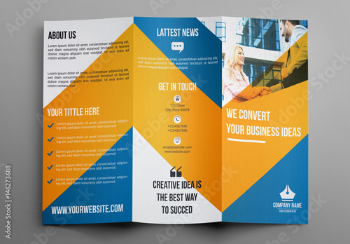 orange and blue trifold brochure in two sizes buy this trifold brochure sizes