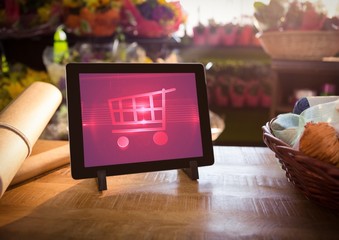 Sticker - Tablet with Shopping trolley icon in Flower Shop