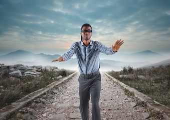 Canvas Print - Business man blindfolded walking down road