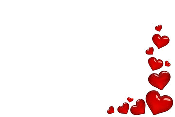 Wall Mural - red hearts on a white background.