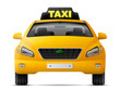 Yellow taxi car isolated on white background. Modern taxi cab, front view. Qualitative vector image about transport, taxi service, transfer, passenger transportation, vehicle, hackney carriage