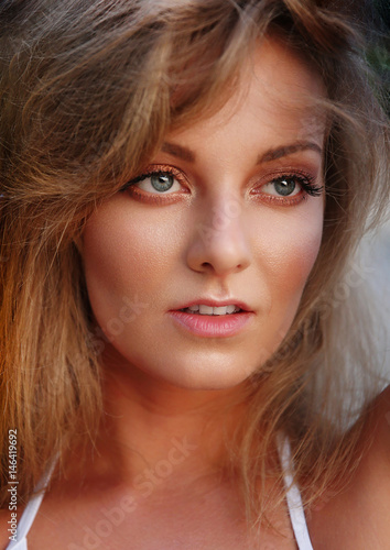 Lifestyle Portrait Of Beautiful And Happy Blonde Woman With Long