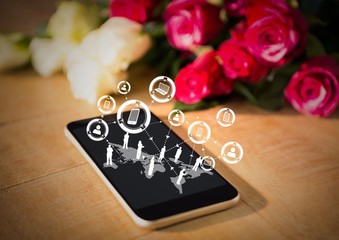 Sticker - Phone on table with roses and white interface