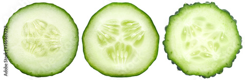 Fotomural Three kinds of cucumbers, fresh juicy slices cucumber on a white background, iso
