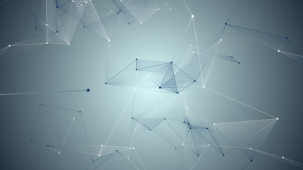 Wall Mural - abstract background. triangles, dots and lines are connecting with shine on blur background.