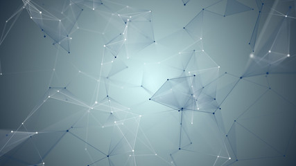 Wall Mural - abstract background. triangles, dots and lines are connecting with shine on blur background.