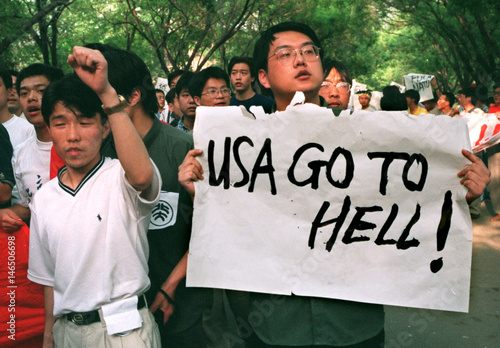 Image result for chinese students protest against the us embassy beijing