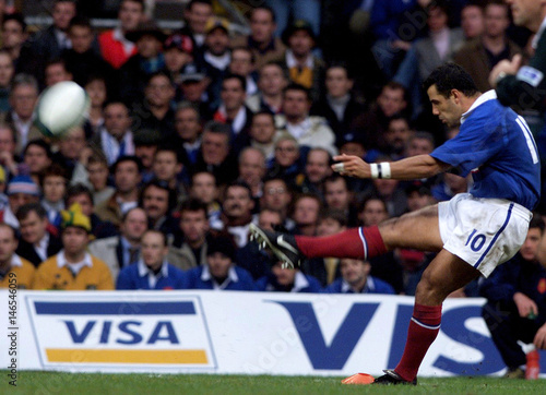 Frances Centre Christophe Lamaison Kicks A Penalty Against