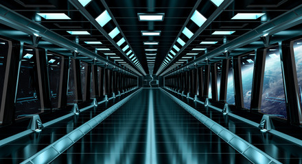 Wall Mural - spaceship corridor with view on the planet earth 3d rendering elements of this image furnished by na