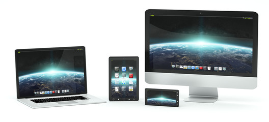 Modern computer laptop mobile phone and tablet 3D rendering