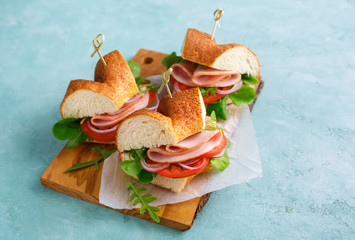 Wall Mural - Delicious sandwiches with ham