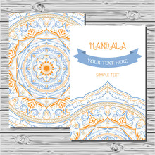  Vector Flyer Template With Hand Drawn Mandala. Outline Floral Decor In Eastern Style. Template Frame For Save The Date And Greeting Card, Wedding Invitation, Certificate, Leaflet, Poster. 
