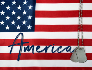 Wall Mural - name America and military dog tags on American flag
