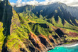 © Maridav - Hawaii travel Na Pali coast Kauai nature landscape. Helicopter aerial view of Na Pali coastline mountains in Kauai island, Hawaii, USA.