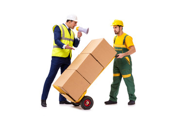 Two workers isolated on the white background