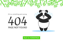 Page Not Found Error 404. Cute Vector Layout Template Of A Crying Panda For Your Website Projects. 