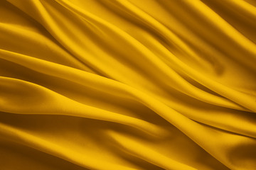 Silk Fabric Background, Yellow Satin Cloth Waves Sheets