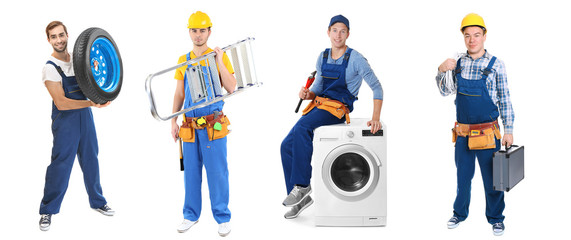 Sticker - Workers of different professions on white background