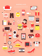 Wall Mural - Shopping Flat Illustrations Collection