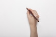© dohee - woman hand hold a pencil, write something isolated white.