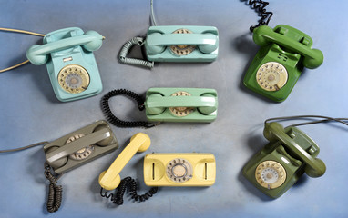 Collection of old vintage rotary telephones