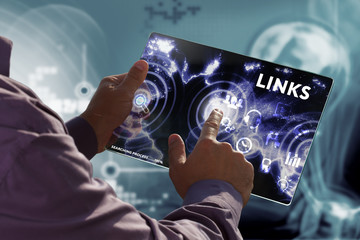 business, technology, internet and network concept. young businessman working on a virtual screen of
