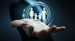 © sdecoret - Businessman holding family interface in his hand 3D rendering