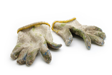 dirty worn cloth gloves