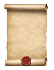 Poster - old scroll with red wax seal 3d illustration