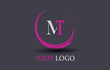 MT Letter Logo Circular Purple Splash Brush Concept.