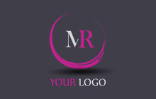 MR Letter Logo Circular Purple Splash Brush Concept.