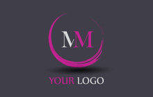 MM Letter Logo Circular Purple Splash Brush Concept.