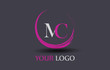 MC Letter Logo Circular Purple Splash Brush Concept.