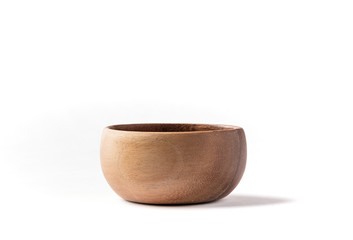 Wall Mural - Side view of acacia wood bowl for ideal for fruits and salads on a white background