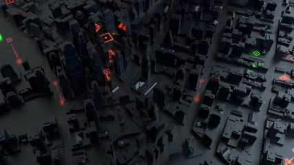 Wall Mural - 3d rendered digital abstract city. scanning city for hackers attack concept. city building forms wit