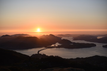 Norhordaland bridge in sunset from veten